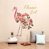 Наклейка интерьерная виниловая "Фламинго с розами", набор